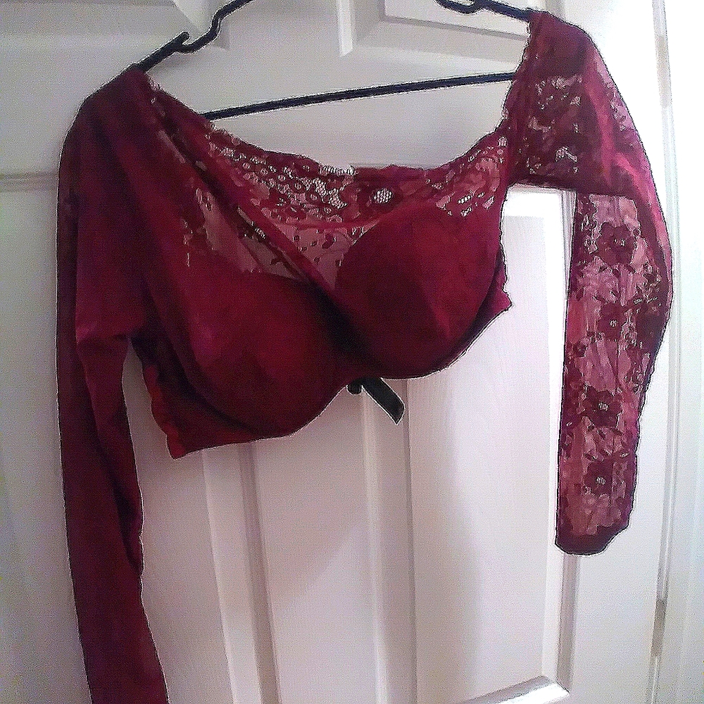 Long sleeve lace crop bra top